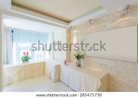 Large luxury dining room interior. New empty hotel or home space.