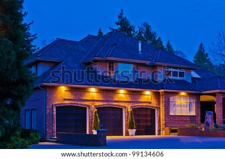 Luxury house at night in Vancouver, Canada.