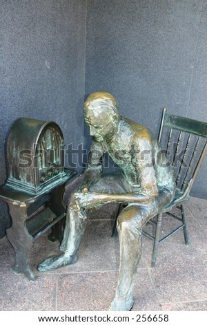 Statue of a Man Listening to World War New on Radio (Roosevelt Memorial, Washington, DC)