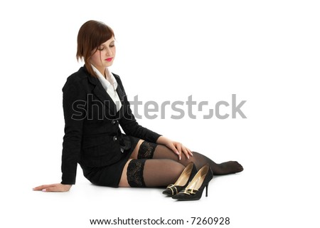 weary business woman isolated on white background