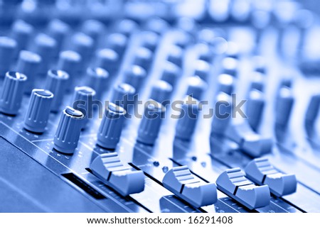 blue desk in audio recording studio