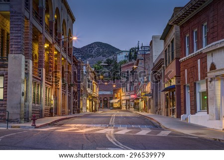 Bisbee, AZ - MAY 24, 2015: Downtown Historic Bisbee, Arizona - formerly a copper mining town - photographed at night.