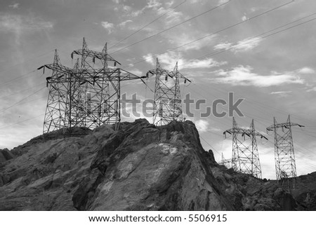 Hoover dam power lines in black and white