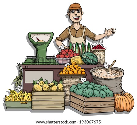 Fruit And Vegetable Stall, Vector Illustration - 193067675 : Shutterstock