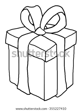 Gift Box, Black And White Outline, Vector Illustration, Isolated On ...