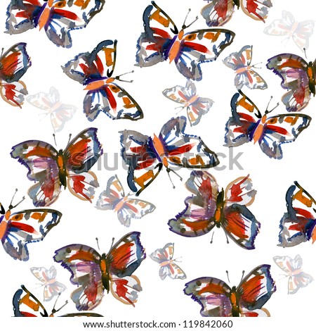 watercolor pattern of two European Peacock butterfly