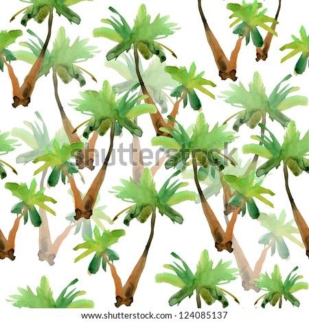 Palm Tree On White Background. Watercolor. Seamless Pattern. Stock ...