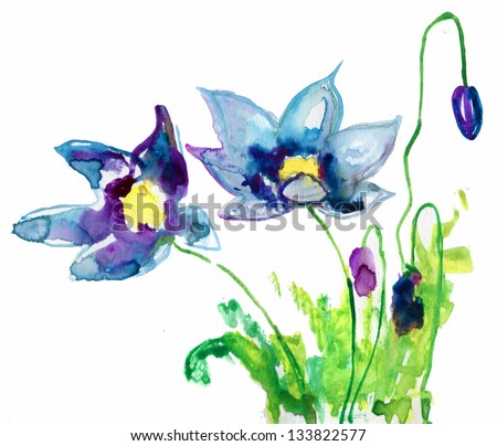 Beautiful Blue flower, Watercolor painting