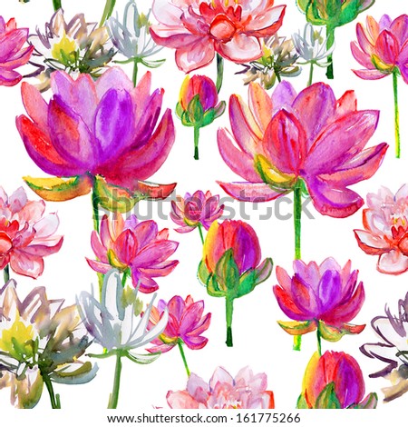 pink lotus flowers. watercolor pattern