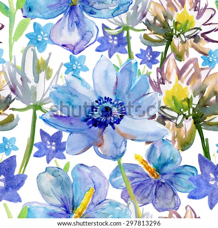 Seamless watercolor paintings. Abstract watercolor vintage hand painted backgrounds. blue flowers pattern. watercolor painting