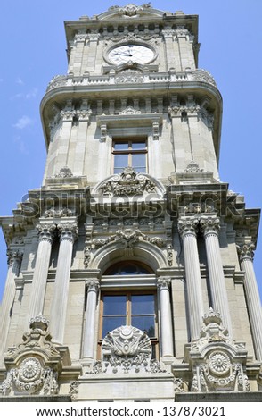 Details of Baroque Architecture at The clock tower at the Dolmabahce Palace in Istanbul (Turkey)