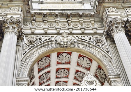 Details of Baroque Architecture at Dolmabahce Palace in Istanbul (Turkey) .Floral patterns carved into stone .