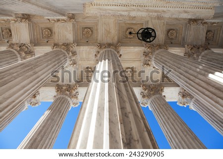 WASHINGTON, DC - DECEMBER 26: Pillars on the west facade of the Supreme Court Building in Washington, DC on December 26, 2014.