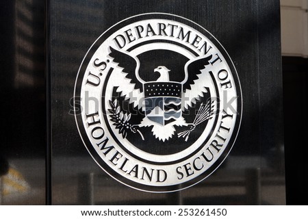 WASHINGTON, DC - FEBRUARY 15: Department of Homeland Security Seal located outside the US Immigration and Customs Enforcement Headquarters in Washington, DC on February 15, 2015.
