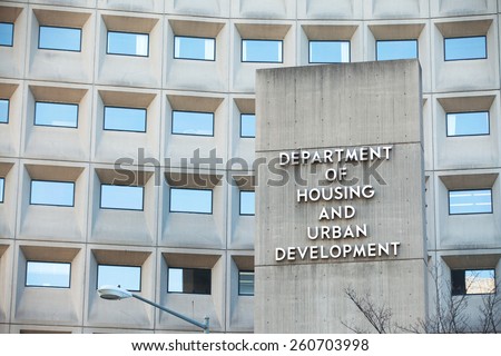 WASHINGTON, DC - DECEMBER 26: Sign in front of the Department of Housing and Urban Development in downtown Washington, DC on December 26, 2014.