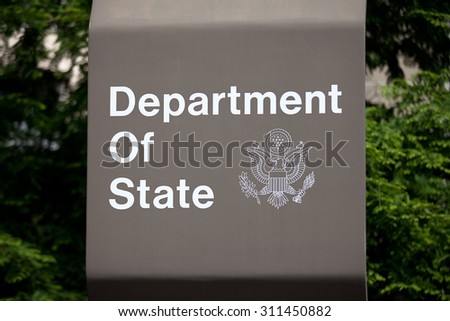 WASHINGTON, DC - JUNE 1: Sign outside of the Department of State in Washington, DC on June 1, 2014.