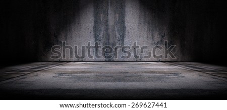 Cement floor and wall background illuminated by spotlight