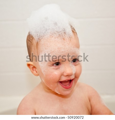 Bubbles on top of the water, less ambiguously known as a foam bath (see photo), can be obtained by adding a product containing foaming surfactants to water and temporarily aerating it by agitation