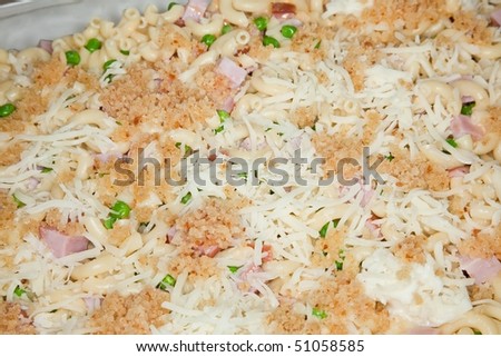 Macaroni and cheese is a common casserole, it is a combination of cooked macaroni (tubular) dried pasta and a cheese sauce.