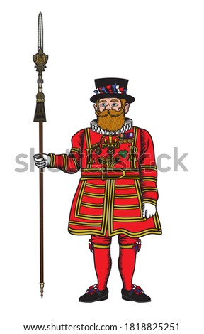Vector illustration of a Yeoman Warder popularly known as the Beefeater, ceremonial guardian of the Tower of London