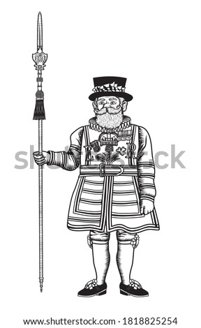 Vector illustration of a Yeoman Warder popularly known as the Beefeater, ceremonial guardian of the Tower of London
