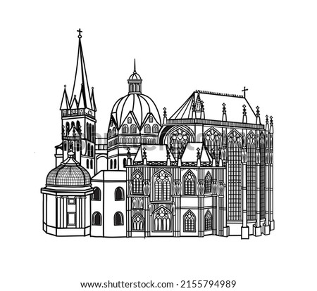 Vector illustration of Aachen Cathedral in black and white sketch style