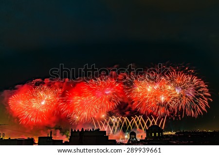 Fireworks over silhouette the city of St. Petersburg (Russia) on the feast of \