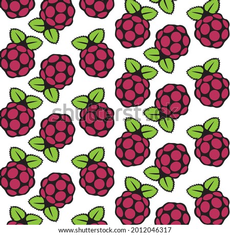 Raspberry Fruit seamless pattern Vector illustration on a white background