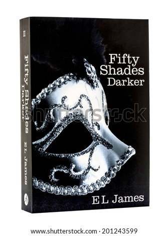 SWINDON, UK - JUNE 27, 2014: Erotic Romance Novel  Fifty Shades Darker By EL James on a White Background, Fifty Shades Darker has topped best-seller lists around the world, including UK and USA
