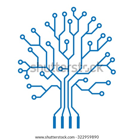 Blue oak tree stylized as an electronic circuit