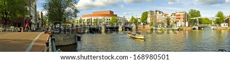 Panorama from Amsterdam inner city with the Amstel in the Netherlands