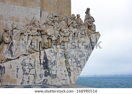 White stone ship shaped Monument to the Discoveries hailing Portugals famous navigator and history, Portugal