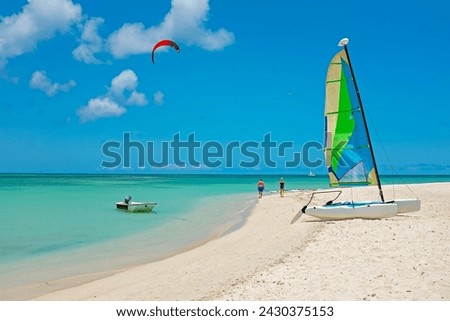 Image, Stock Photo Catamaran on the beach on a sunny day