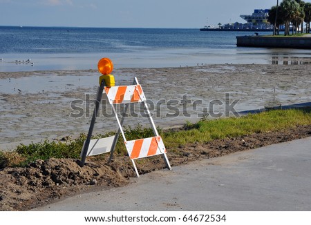 Construction blockade on a beach walkway in Saint Pete, Florida