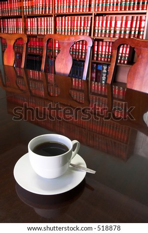 White Coffee cup with Legal Library in background