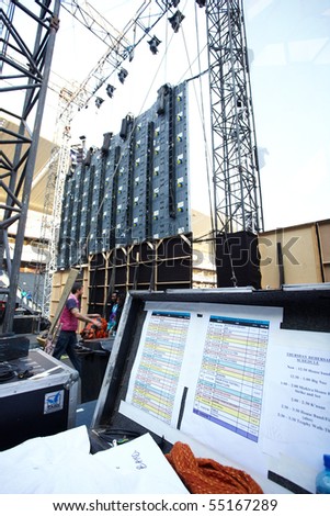 SOWETO - JUNE 10: Backstage equipment and Performance List at Orlando Stadium for the FIFA World Cup Kick Off Celebration Concert on June 10, 2010 in Soweto.