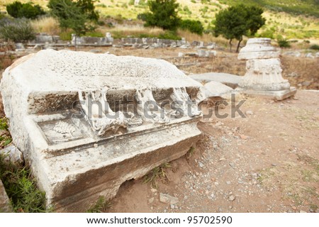 Ruins of the Fountain of Trajan in the city of Ephesus in modern day Turkey