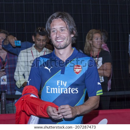 New York, NY, USA - July 25, 2014: Arsenal football player Tomas Rosicky attends the PUMA partners with Arsenal Football Club to Debut Monumental Cannon event in Grand Central Station in NYC.