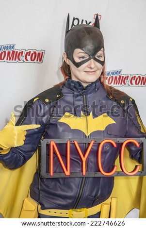 New York, NY, USA - October 10 2014: Comic Con attendee posing in the costume during Comic Con 2014 at The Jacob K. Javits Convention Center in New York City