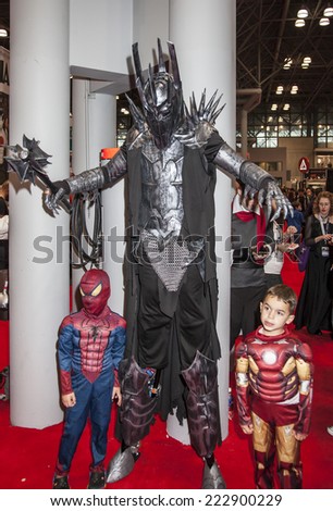 New York, NY, USA - October 11 2014: Comic Con attendees pose in the costumes during Comic Con 2014 at The Jacob K. Javits Convention Center in New York City