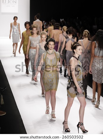 New York, NY, USA - February 19, 2015: Models walk the runway for House of Li Jon Fall 2015 collection at the Art Hearts Fashion Presented By AHF during MBFW at The Theatre at Lincoln Center