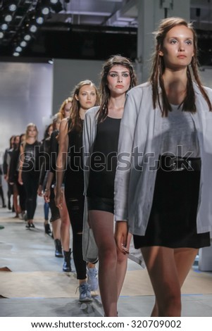 New York, NY, USA - September 11, 2015: Models walk the runway rehearsal at Nicole Miller runway show during of Spring 2016 New York Fashion Week at The Gallery, Skylight Clarkson Sq., Manhattan.