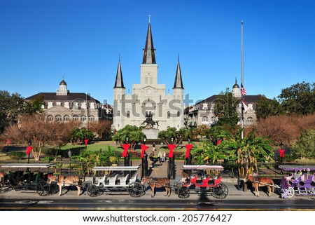 NEW ORLEANS, LOUISIANA, USA - DEC. 2012: The Saint Louis Cathedral-Basilica of Saint Louis, King of France in Jackson Square at French Quarter, New Orleans, Louisiana USA.