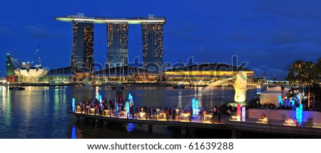 SINGAPORE - JULY 17: Fifty-five storeys high, US$ 6.3 biliion Marina Bay Sands Hotel dominates the skyline at Marina Bay July 17, 2010 in Singapore.