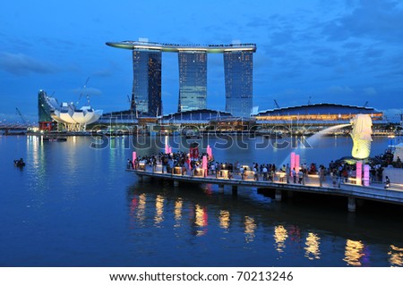 SINGAPORE - JULY 17: Fifty-five storeys high, US$ 6.3 billion Marina Bay Sands Hotel dominates the skyline at Marina Bay July 17, 2010 in Singapore.