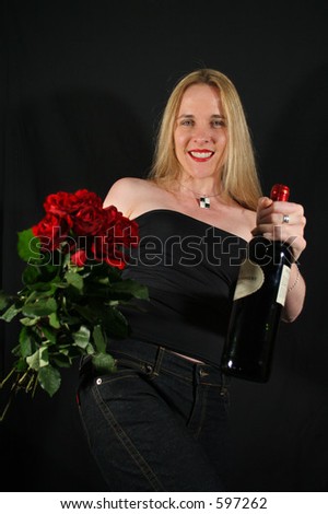Lady with wine and roses