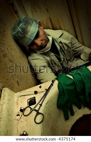 Dirty medical scene. Concept for drug abuse; illegal medical procedures; organ trafficing.
