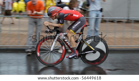 ROTTERDAM, THE NETHERLANDS - JULY 3: Levi Leipheimer on his way to a eight position in the 2010 Tour de France prologue time trial. July 3, 2010 in Rotterdam, The Netherlands