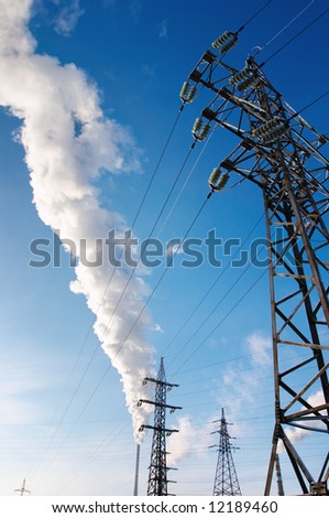 Electric power station with smokestacks