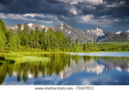 Mountain lake at sunset, Altai mountains